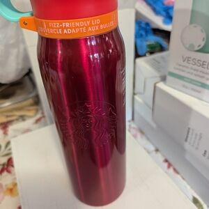 Starbucks Metallic Red Tumbler with Orange Lid